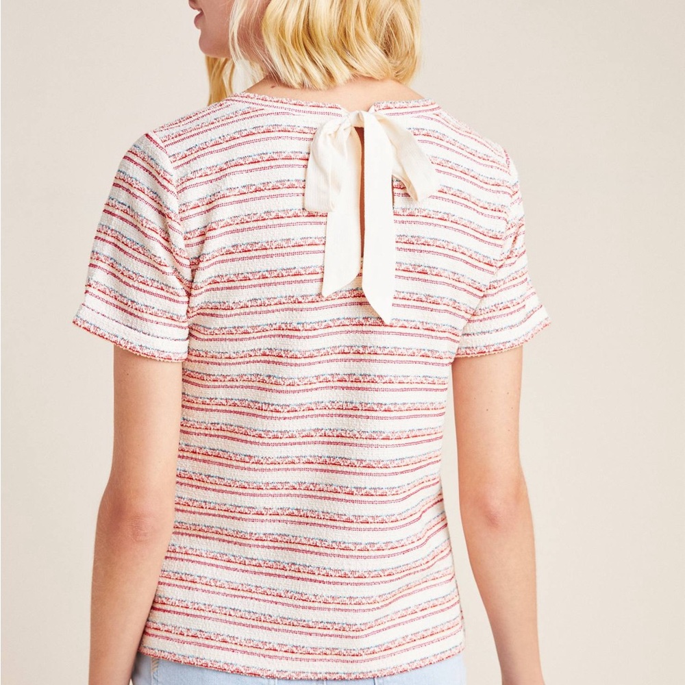 Anthropologie Red and White Striped knit Top, keyhole back
